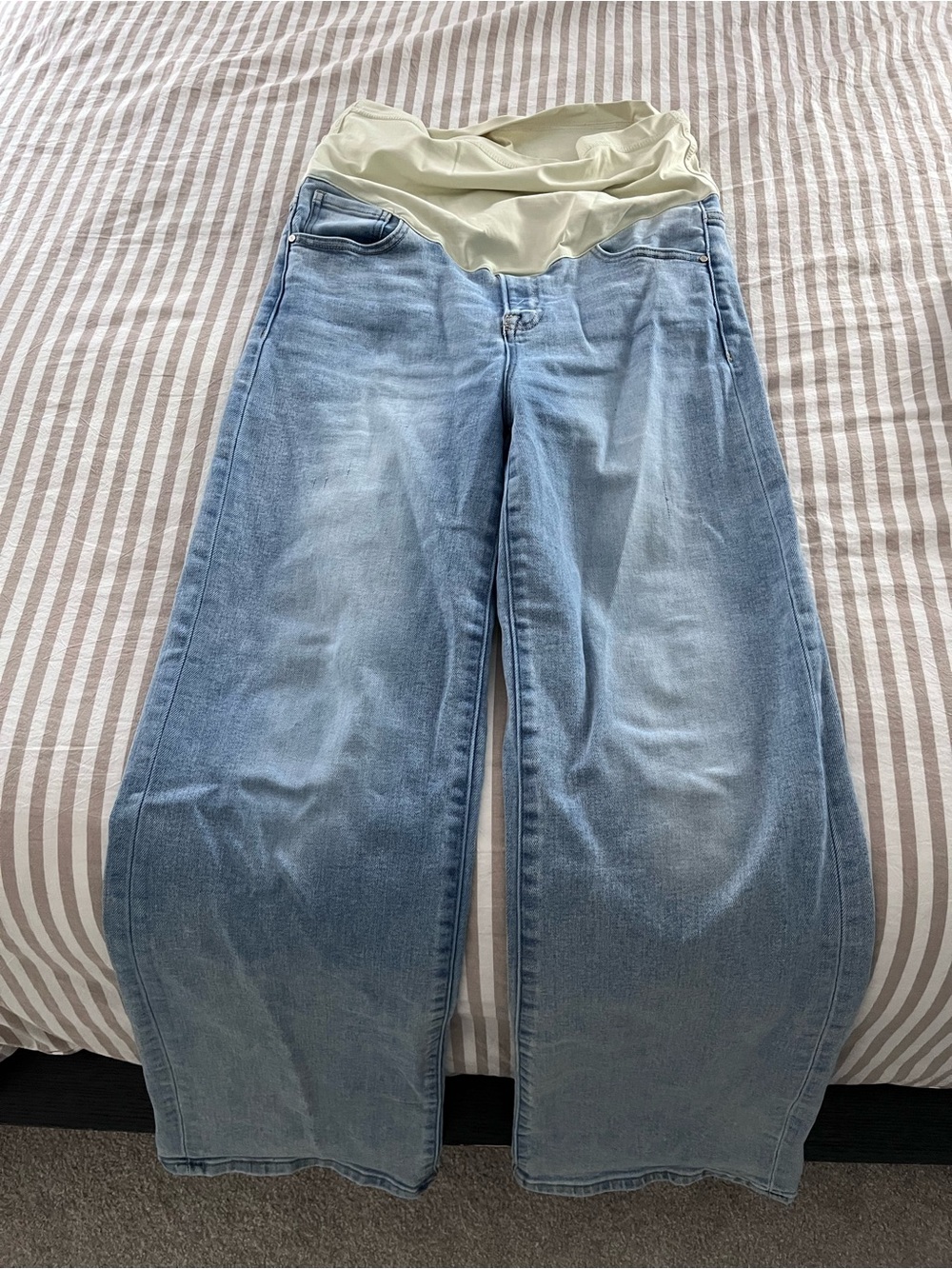 Pinkblush Light Blue Wide-Leg Maternity Jeans with Cream Waistband